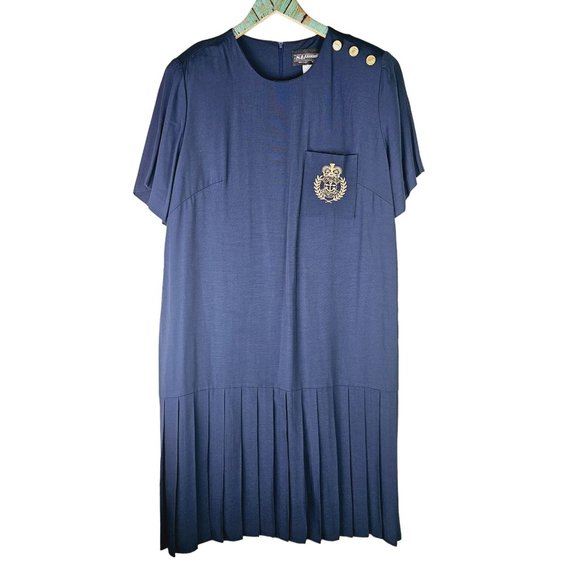Vintage 90's S.L. Fashions Crested Pocket Button Pleated Drop Waist Dress, 18WP - Picture 1 of 10